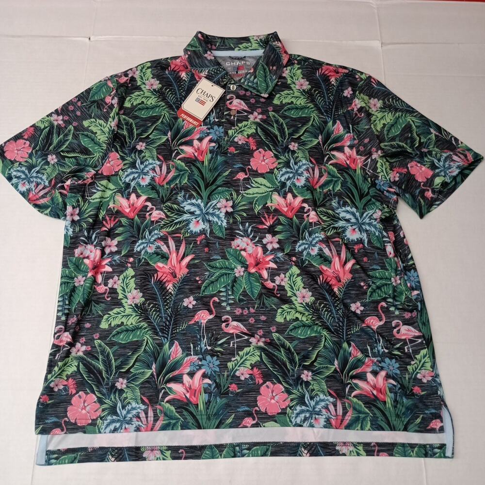 Chaps Polo Shirt Men's Size 2XL Multi Floral Moisture‎ Wick